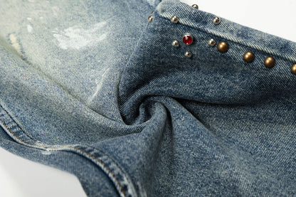 Paint Splatter Curved Denim Jeans WN26128