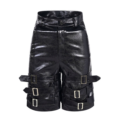 Buckle Deconstructed Design PU Leather Shorts WN6906
