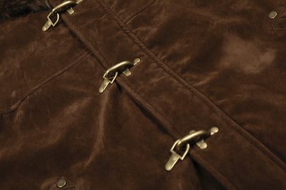 Hooded Fake Fur Collar Metal Buckle Jacket WN23092