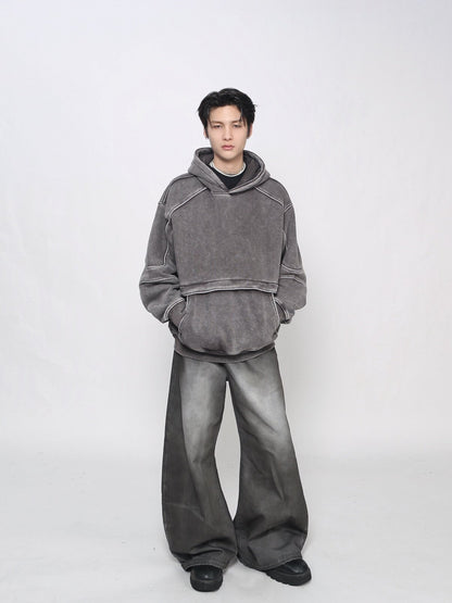 Washed Deconstructed Splicing Oversize Hoodie WN24472