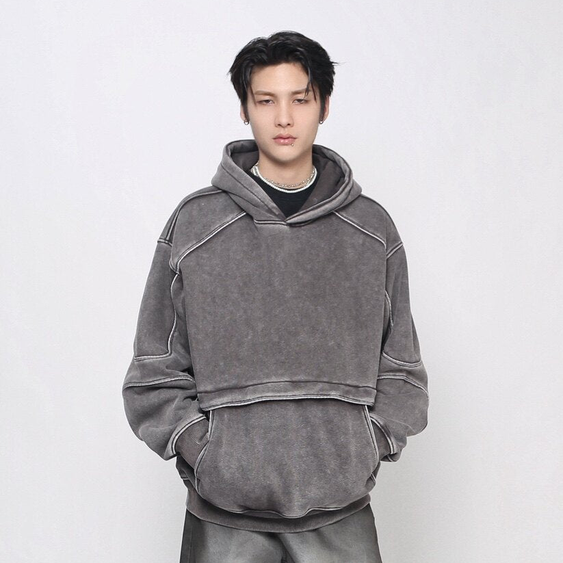 Washed Deconstructed Splicing Oversize Hoodie WN24472