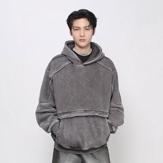 Washed Deconstructed Splicing Oversize Hoodie WN24472