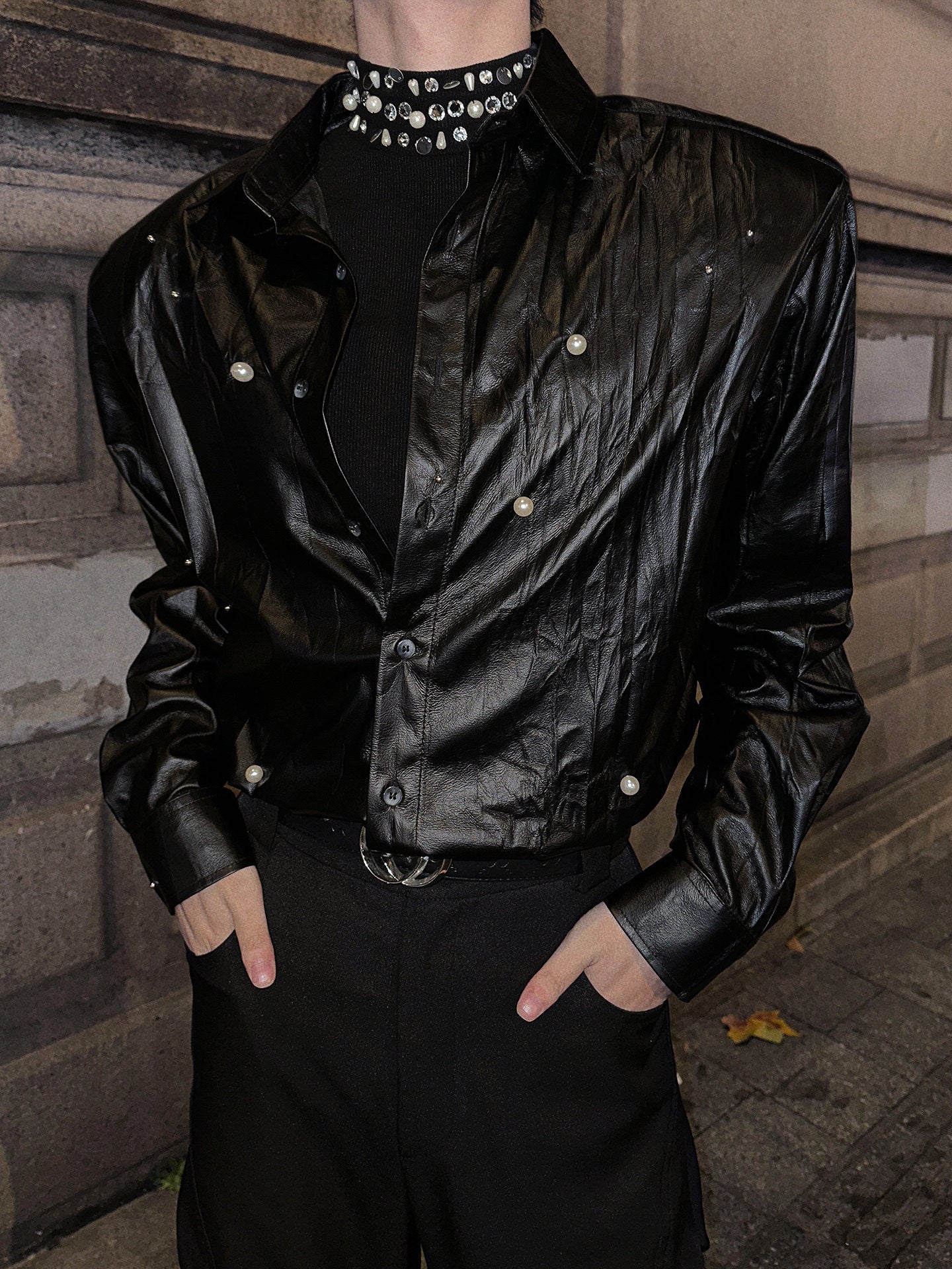 PU Leather Oversize Long Sleeve Shirt WN25122