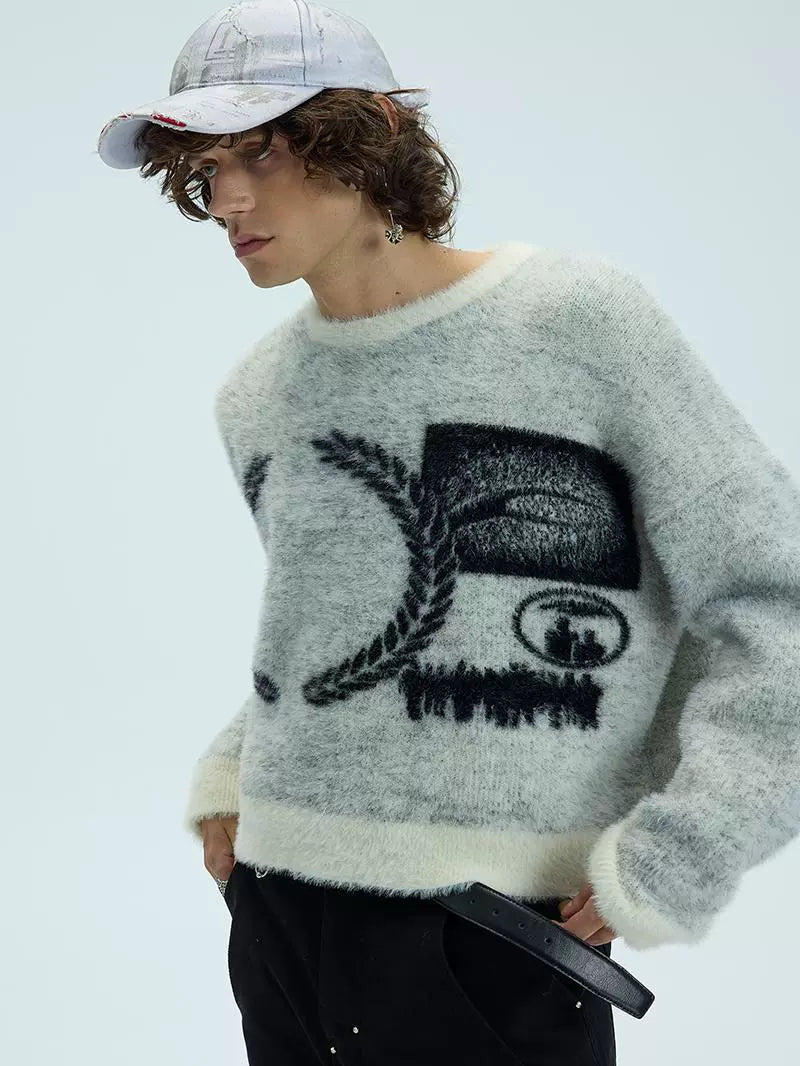 Furry Jacquard Design Knit Sweater WN9090