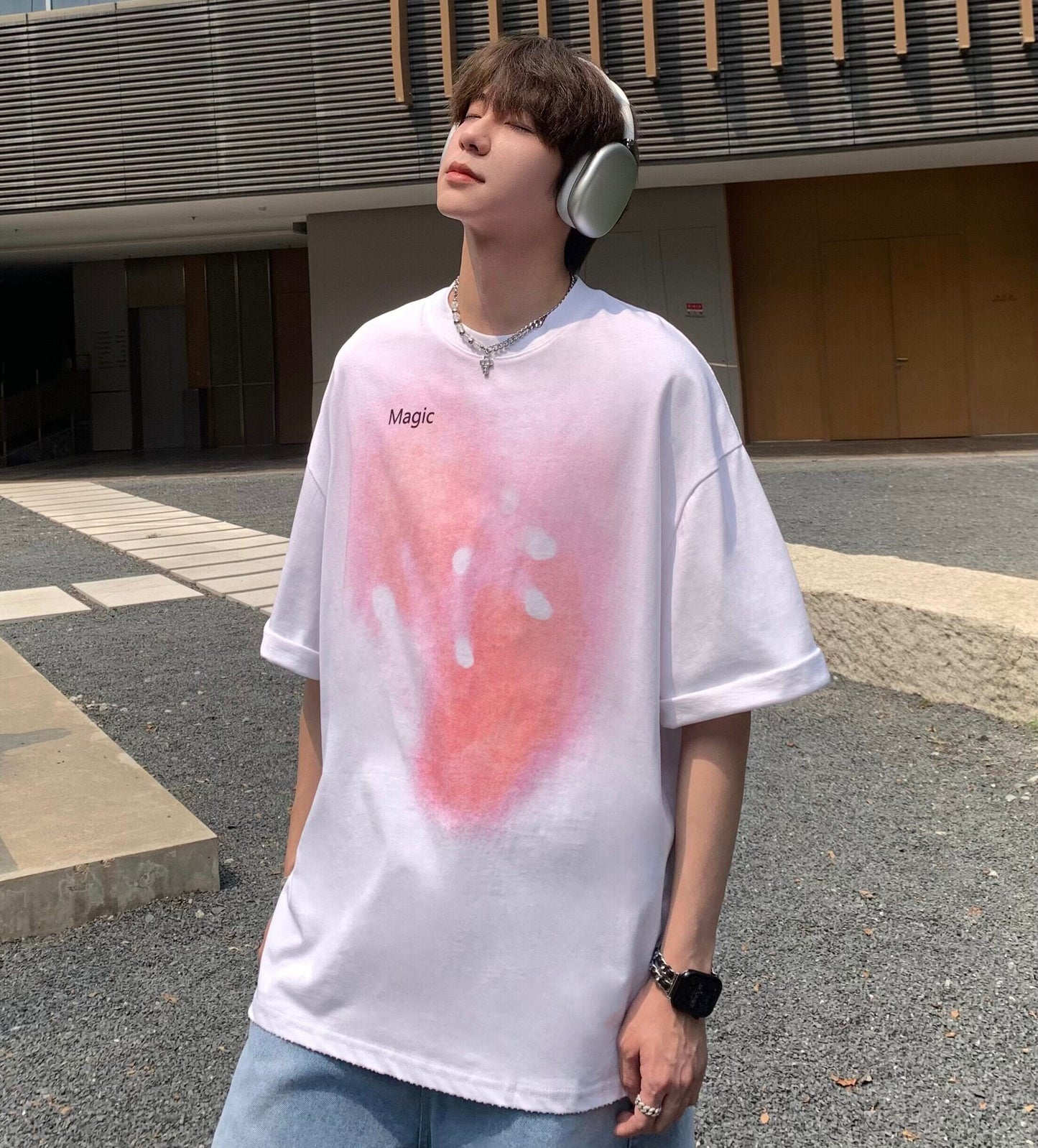 Oversized Paint Letter Print T-Shirt WN25326