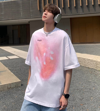 Oversized Paint Letter Print T-Shirt WN25326