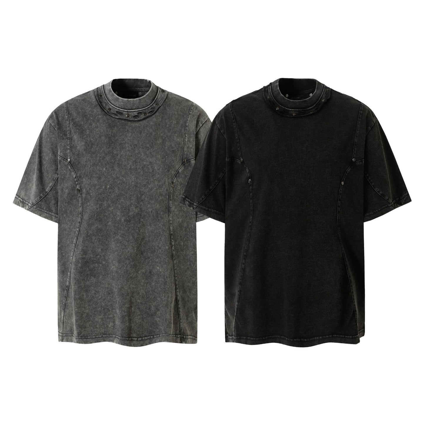 Heavy Washed Fade Stitching Short Sleeve T-Shirt WN25671