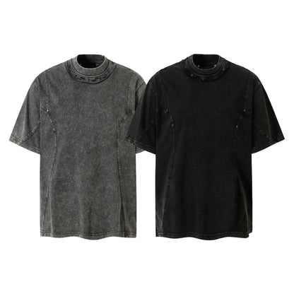 Heavy Washed Fade Stitching Short Sleeve T-Shirt WN25671