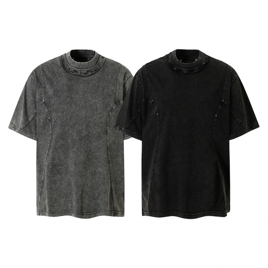 Heavy Washed Fade Stitching Short Sleeve T-Shirt WN25671