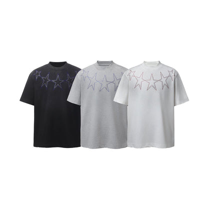 Star Rhinestone Dirty Dye Washed Short Sleeve T-Shirt WN25621