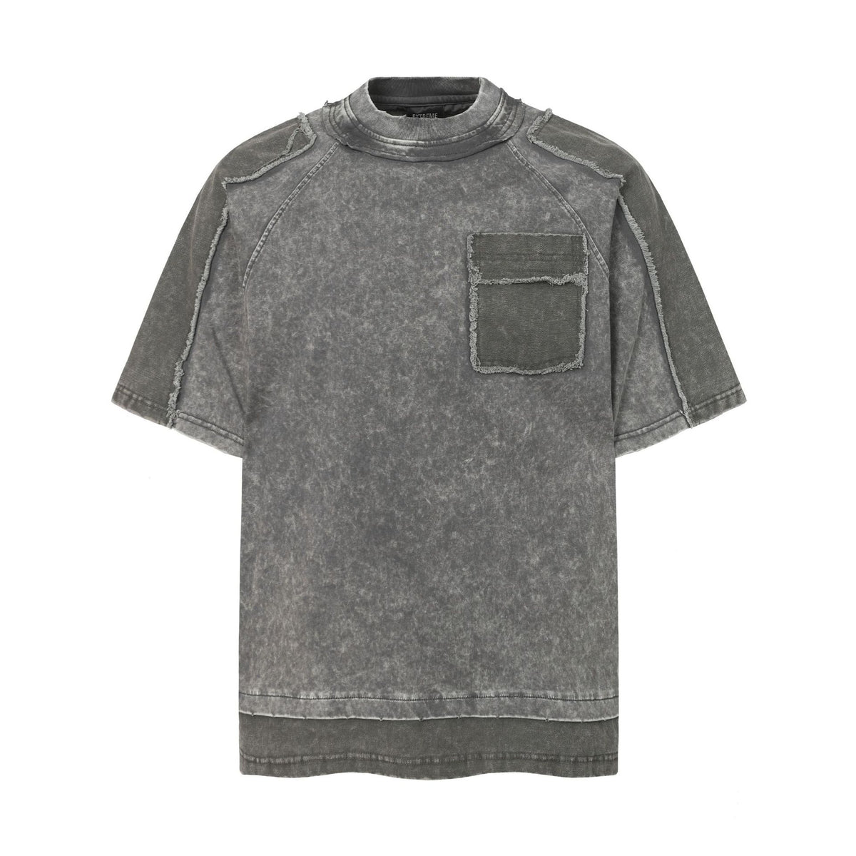 Washed Raw Edge Pocket Fake Layered Short Sleeve T-Shirt WN26891