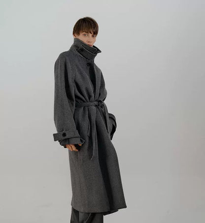 Belted Lapel Design Wool Coat WN21591