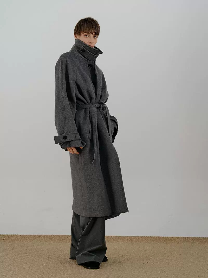 Belted Lapel Design Wool Coat WN21591