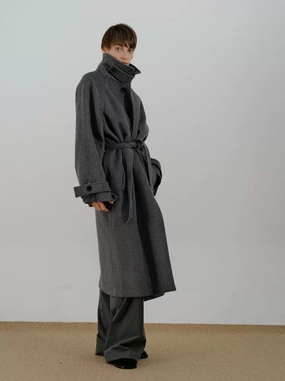 Belted Lapel Design Wool Coat WN21591