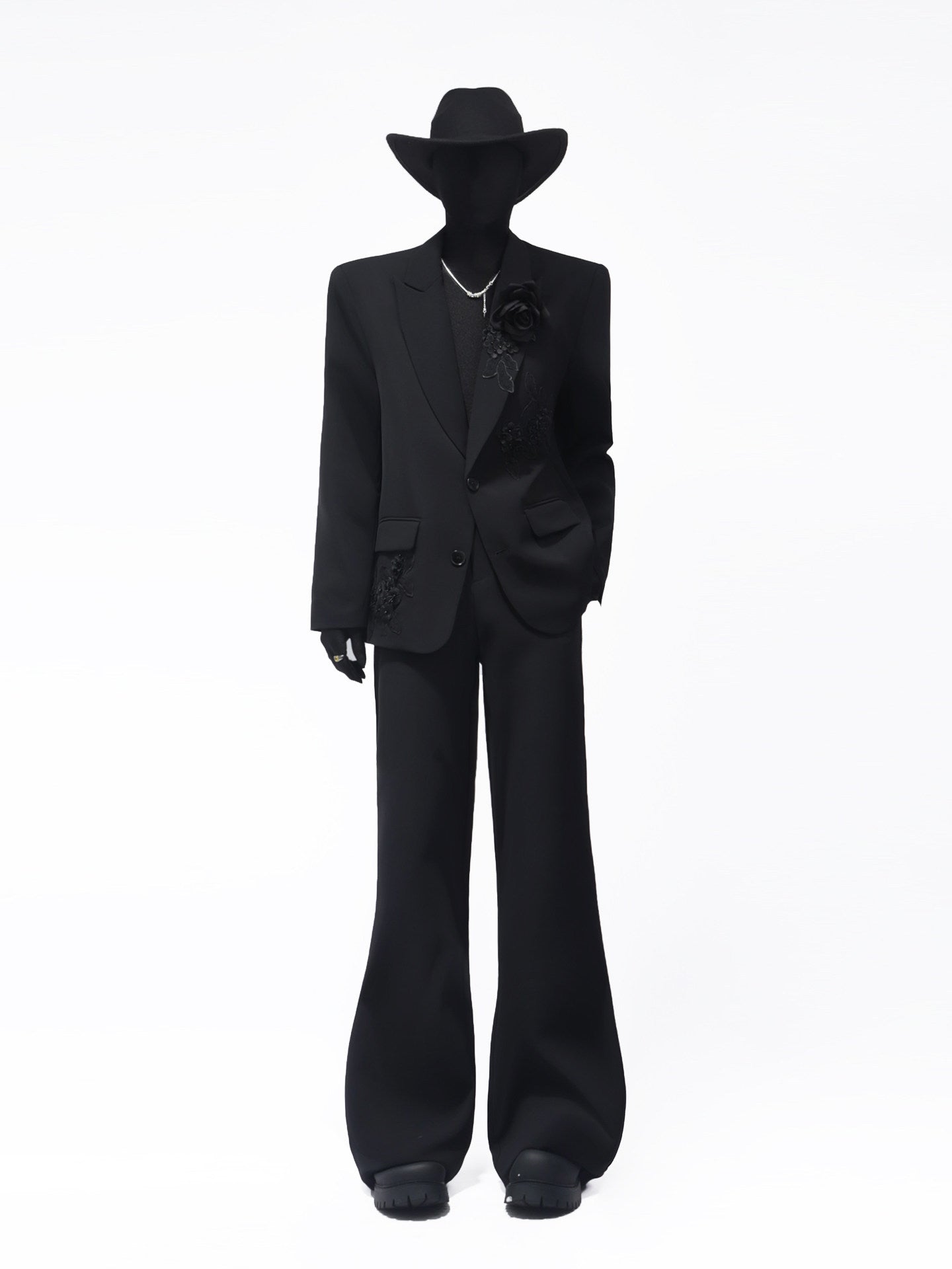 Flower Decor Tailored Jacket & Flare Trousers Setup WN23716