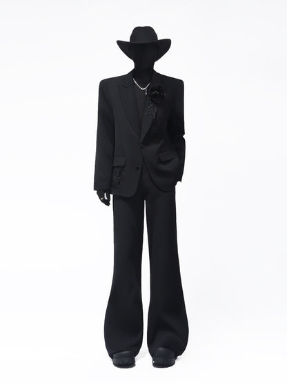 Flower Decor Tailored Jacket & Flare Trousers Setup WN23716