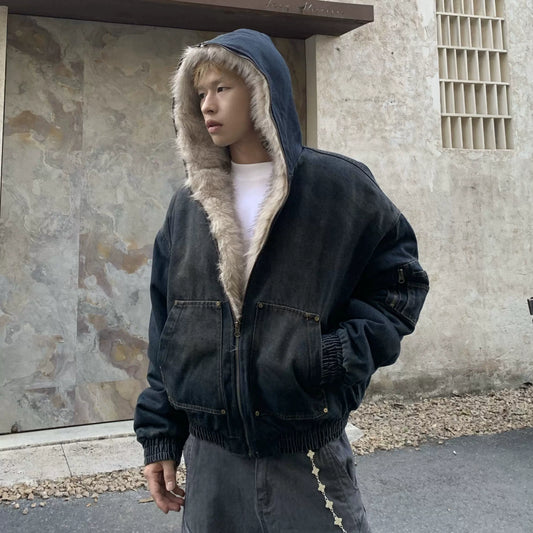 Fake Fur Plush Canvas Padded Jacket WN22181