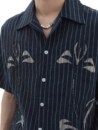 Patch Embroidery Stripe Short Sleeve Shirt WN15707