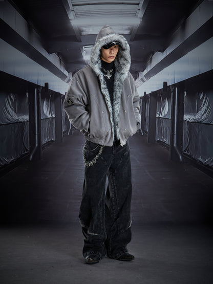 Wash Damage Corduroy Patchwork Cargo Denim Jeans WN22880