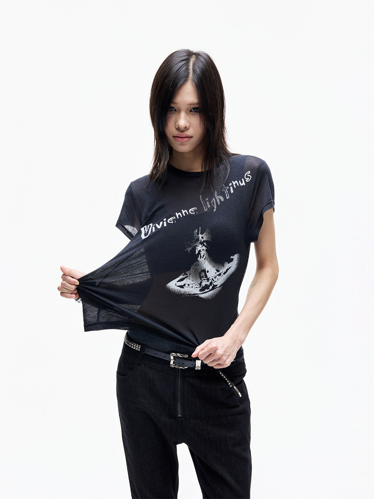 Print Fitted Cropped Short Sleeve T-Shirt WN27356