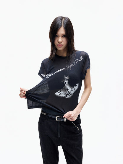 Print Fitted Cropped Short Sleeve T-Shirt WN27356