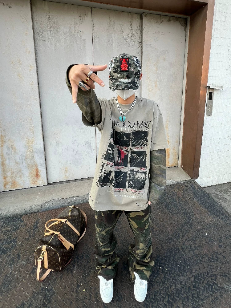 WN24074 YIZILINGF Original Homemade Niche Camouflage Ripped Peaked Cap Heavy Craft Rivet Embroidery Personalized Baseball Cap WN24074