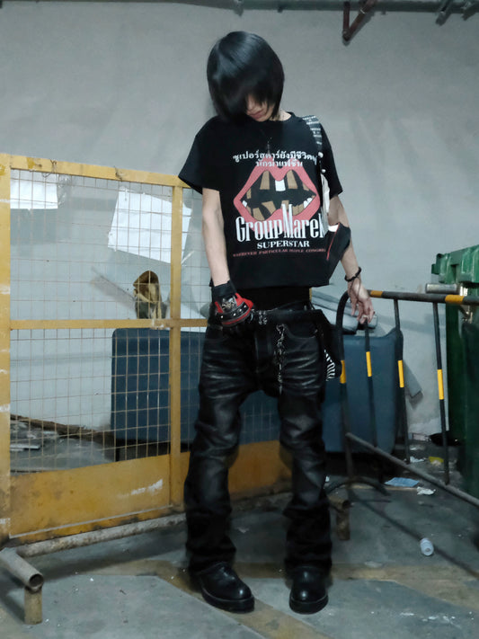 Wrinkle Contrast Stitch Wash Flare Denim Jeans WN17232