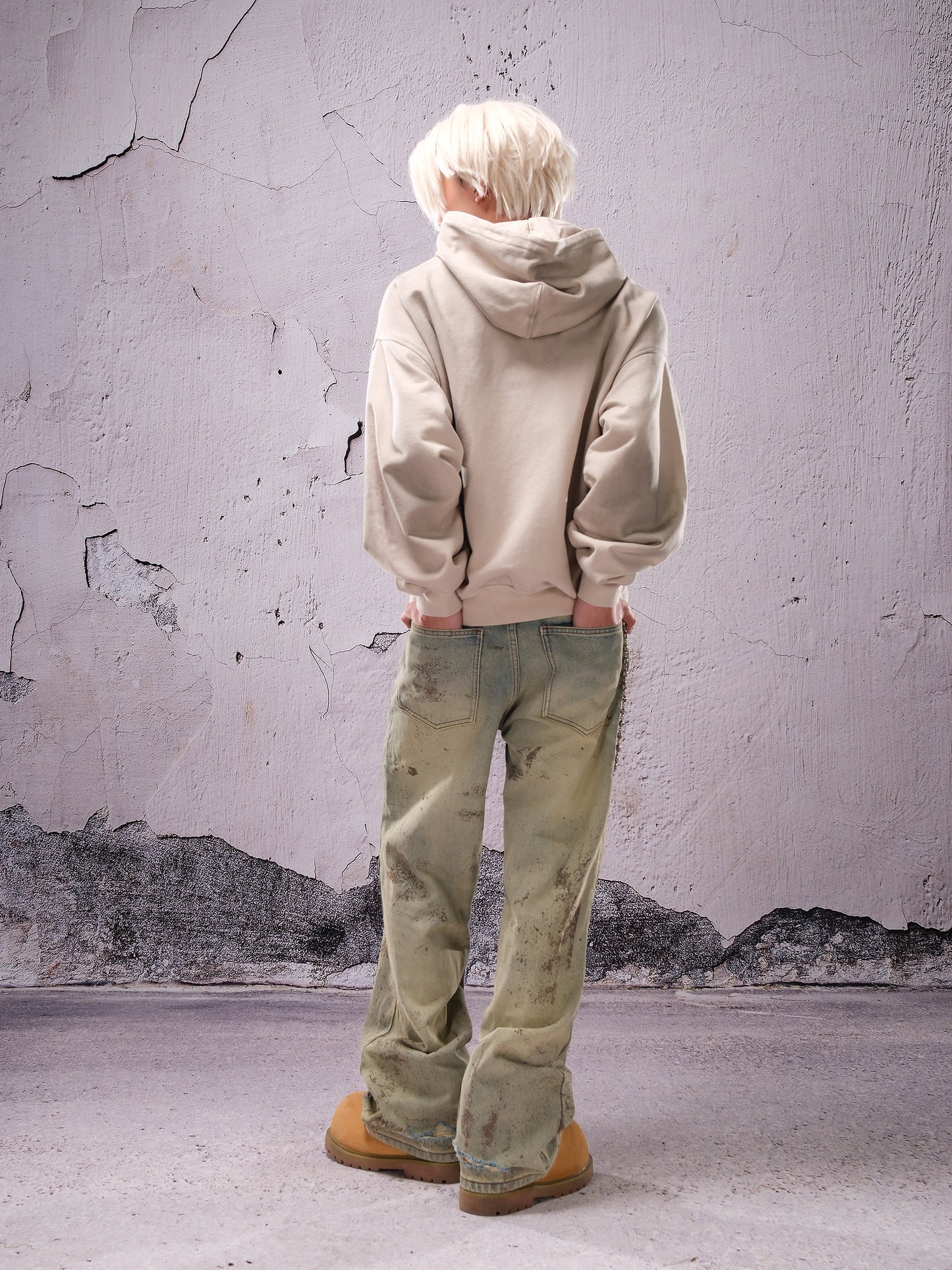 Wide Leg Mud Dye Damage Denim Jeans WN26632
