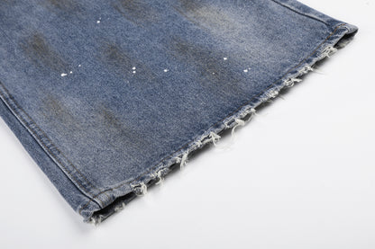 Washed Paint Damage Wide Leg Denim Jeans WN25394