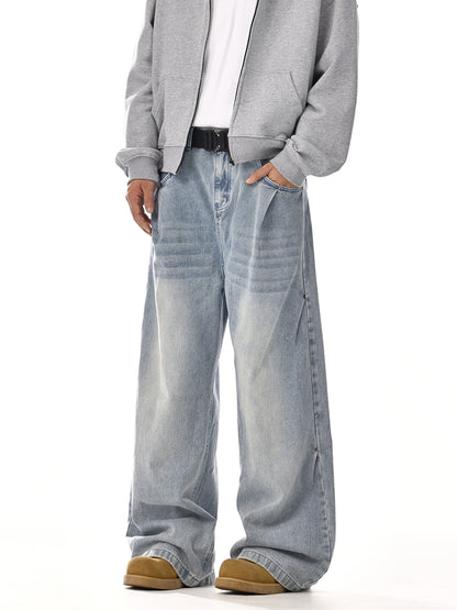 Washed Wide-Leg Straight Denim Jeans WN15119