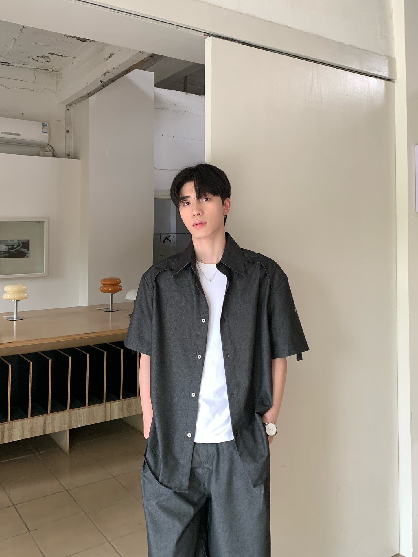 Plain Short Sleeve Shirt & Half Pants Setup WN24968