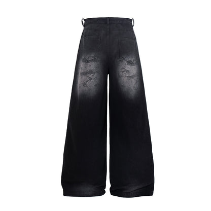 Washed Tribal Fade Wide Leg Denim Jeans WN25450