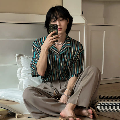 Striped Design Oversize Short Sleeve Shirt WN20274