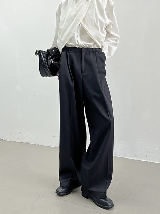 Drawstring Waist Draped Wide-Leg Trousers WN11640