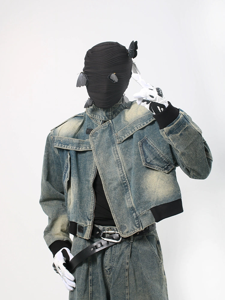 Deconstructed Patchwork Denim Jacket & Denim Jeans Setup WN18708