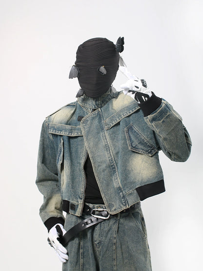 Deconstructed Patchwork Denim Jacket & Denim Jeans Setup WN18708
