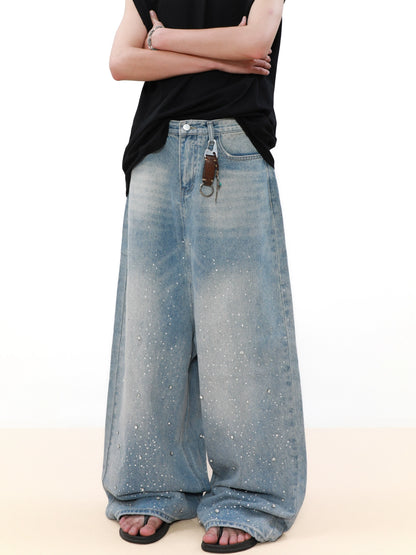 Rhinestone Wide Leg Denim Jeans WN8341