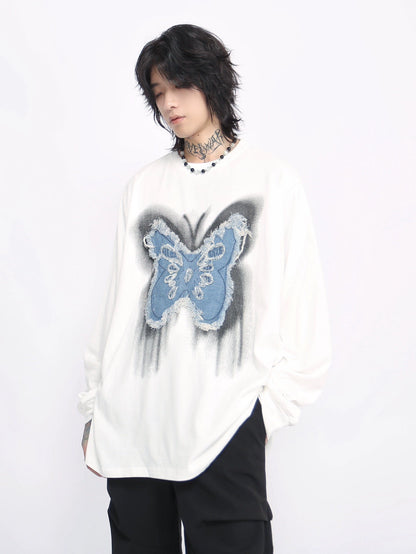 Butterfly Embroidery Long Sleeve T-shirt WN8380