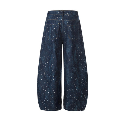 Star Print Curved Wide Leg Denim Jeans WN25696