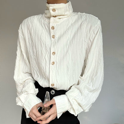Wave Design Stand Neck Long Sleeve Shirt WN19642