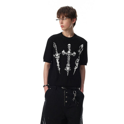 Cross Skull Graphic Short Sleeve Knit T-shirt WN25529