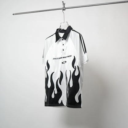 Bicolor Flame Embroidery Short Sleeve T-Shirt WN17386