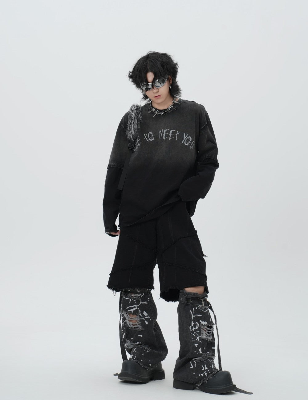 Washed Fake Layered Letter Graphic Short Sleeve T-Shirt WN28014