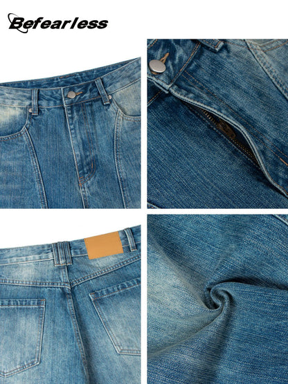 Washed Panel Wide Leg Denim Jeans WN26274