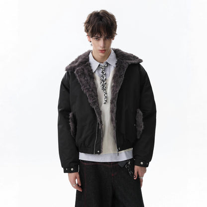 Fake Fur Collar Studs Design Fleece Lining Puffer Jacket WN21860