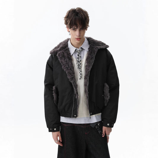 Fake Fur Collar Studs Design Fleece Lining Puffer Jacket WN21860