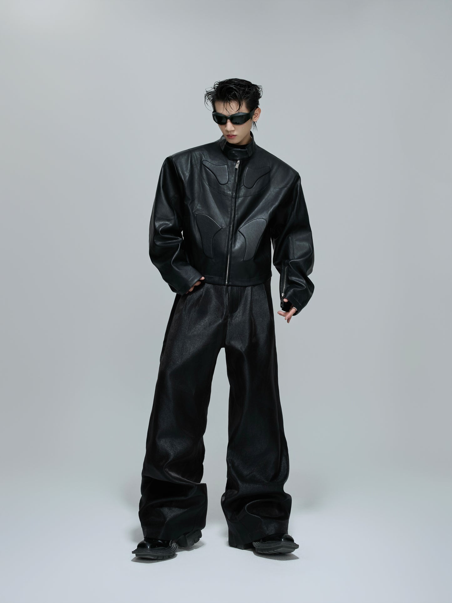 3D Standing-Collar PU Leather Jacket WN21708