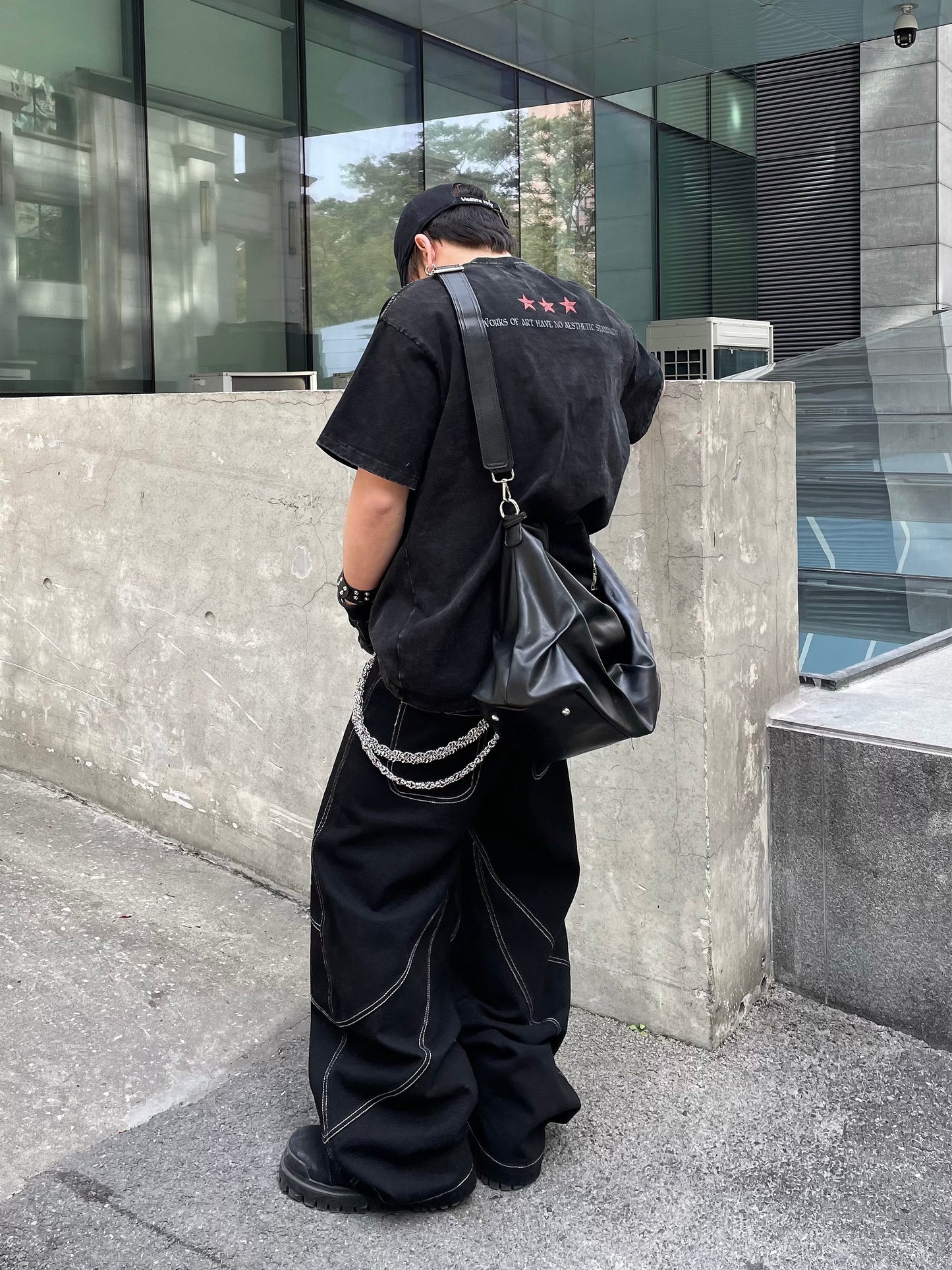 Portrait Letter Print Washed Oversize Short Sleeve T-Shirt WN14990