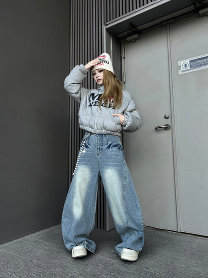 Washed Wide Leg Denim Jeans WN24186