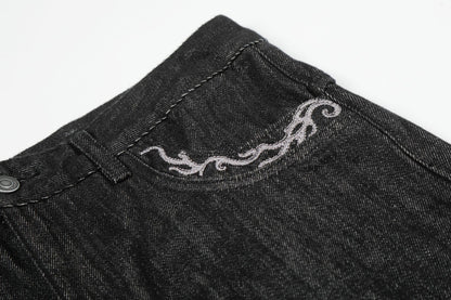Washed Embroidery Flare Denim Jeans WN26066